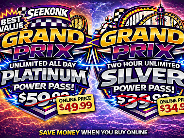 GRAND PRIX platinum and silver offer: unlimited all day platinum, two hour unlimited silver, online price $49.99 and $34.99; save money online.