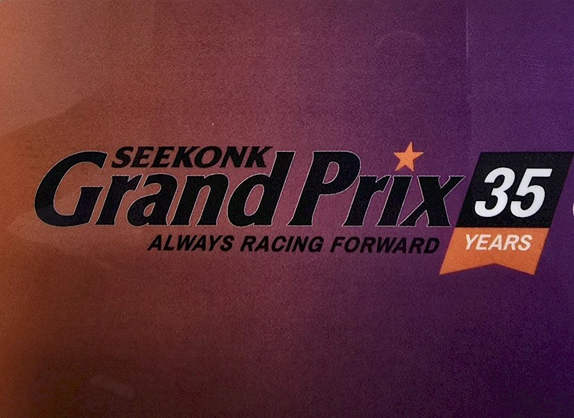 Seekonk Grand Prix logo with "Always Racing Forward" and "35 Years" anniversary banner.