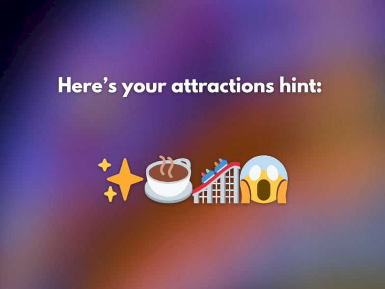 Here&rsquo;s your attractions hint: sparkly stars, a cup of cocoa, the Colosseum, and a surprised emoji, hinting at a fun, historic, tasty day.